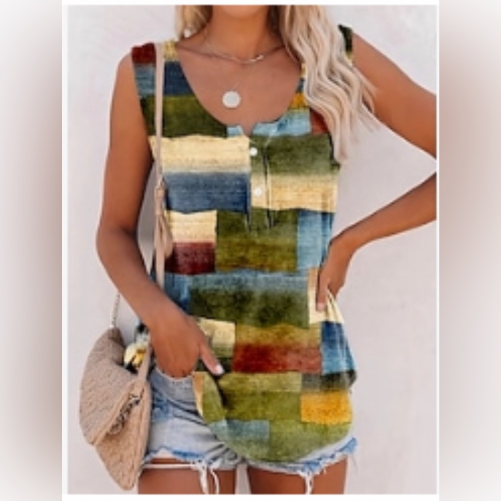 NWT WOMENS SZ 2XL PATCHWORK TANK TOP